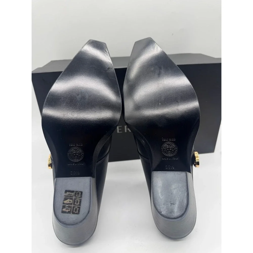 Versace Sabot Leather Western Mule Medusa Gold Toe Black EU 39.5 US 9 NIB - Picture 11 of 14